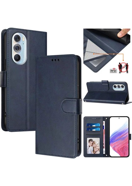 Motorola Edge 30 Pro Flip Book Deri Cüzdan Çapraz Askılı Bileklik Bileklik Rfıd Engelleme Kılıfı (Yurt Dışından)