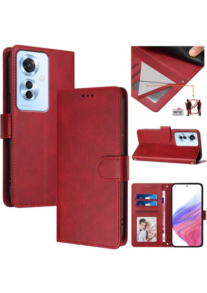 Oppo Reno 11F 5g Flip Book Deri Cüzdan Çapraz Askılı Bileklik Bileklik Rfıd Engelleme Kılıfı (Yurt Dışından)