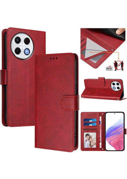 Tecno Spark 30 Pro 4g Flip Book Deri Cüzdan Çapraz Askılı Bileklik Bileklik Rfıd Engelleme Kılıfı (Yurt Dışından)