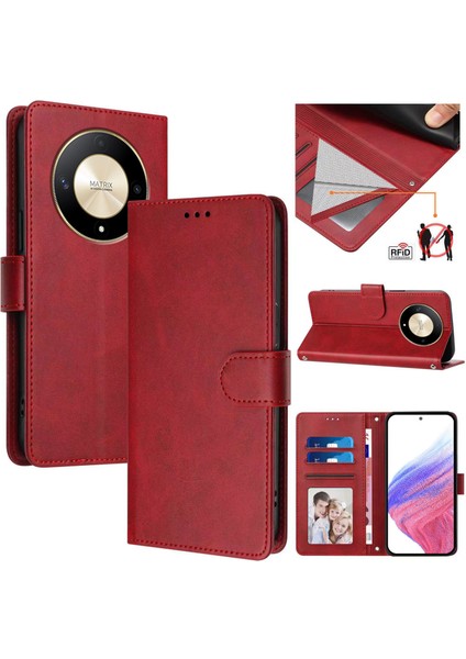 Honor X9B Flip Book Deri Cüzdan Çapraz Askılı Bileklik Bileklik Rfıd Engelleme Kılıfı (Yurt Dışından)