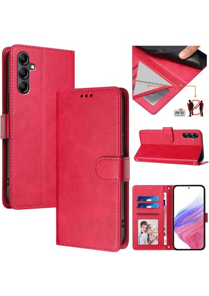 Samsung Galaxy A15 5g/4g Flip Book Deri Cüzdan Çapraz Askılı Bileklik Bileklik Rfıd Engelleme Kılıfı (Yurt Dışından)