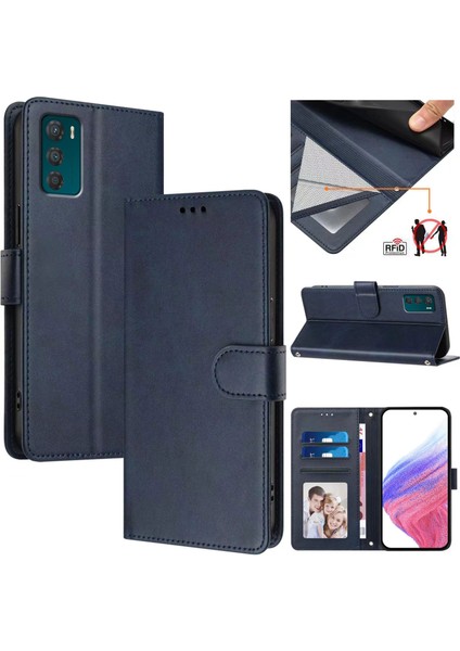 Motorola Moto G42 Flip Book Deri Cüzdan Çapraz Askılı Bileklik Bileklik Rfıd Engelleme Kılıfı (Yurt Dışından)