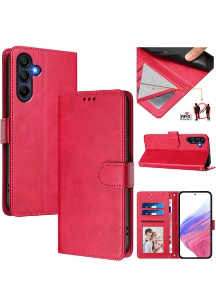 Samsung Galaxy A16 Flip Book Deri Cüzdan Çapraz Askılı Bileklik Bileklik Rfıd Engelleme Kılıfı (Yurt Dışından)
