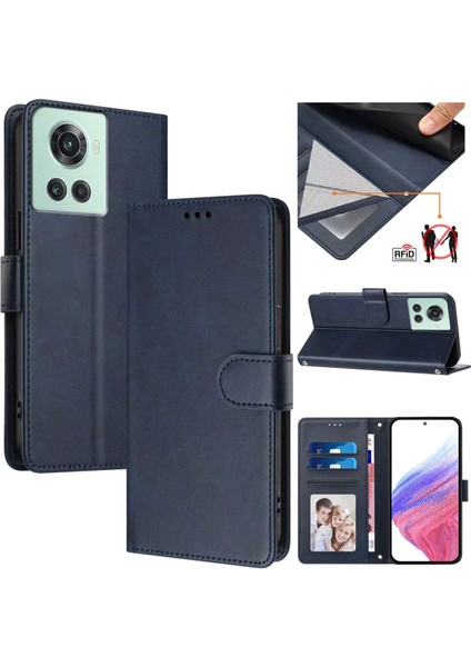 Oneplus 10R Flip Book Deri Cüzdan Çapraz Askılı Bileklik Bileklik Rfıd Engelleme Kılıfı (Yurt Dışından)