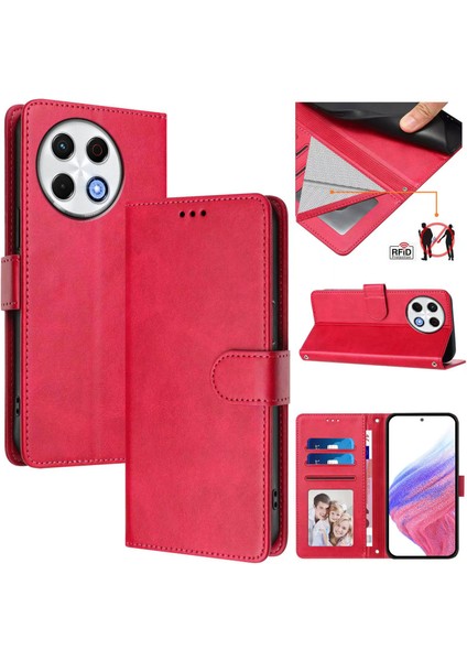 Tecno Spark 30 Pro 4g Flip Book Deri Cüzdan Çapraz Askılı Bileklik Bileklik Rfıd Engelleme Kılıfı (Yurt Dışından)