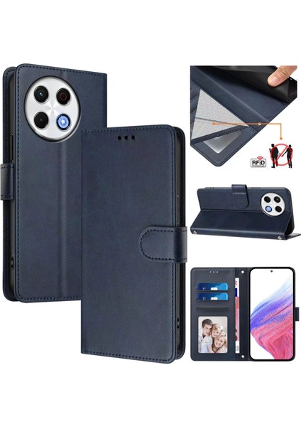 Tecno Spark 30 Pro 4g Flip Book Deri Cüzdan Çapraz Askılı Bileklik Bileklik Rfıd Engelleme Kılıfı (Yurt Dışından)