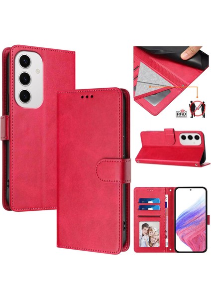 Samsung Galaxy S24 Fe 5g Flip Book Deri Cüzdan Çapraz Askılı Bileklik Bileklik Rfıd Engelleme Kılıfı (Yurt Dışından)