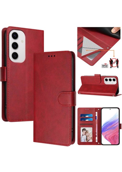 Samsung Galaxy S24 Fe 5g Flip Book Deri Cüzdan Çapraz Askılı Bileklik Bileklik Rfıd Engelleme Kılıfı (Yurt Dışından)