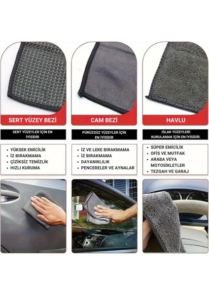 Polham Profesyonel 11 Parça Mikrofiber Araç Oto Yıkama Seti Araç Fırçası Araç Mikrofiber Bez Seti