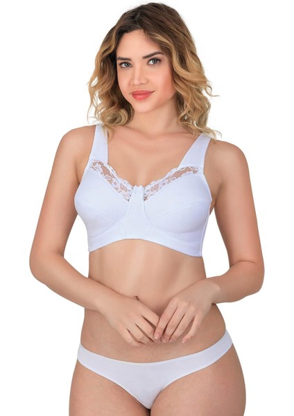 Beyaz C Dantelli Toparlayıcı Cotton Sütyen
