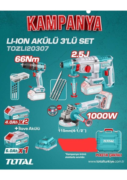 Profesyonel 3lü Profesyonel Akülü Set + 6 Ah Akü