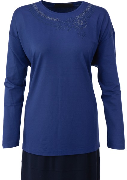 Kadın Anne Bluz Viskon Penye Kumaş Bisiklet Yakalı Gül Tacı Model Likralı Rahat Tam Kalıp