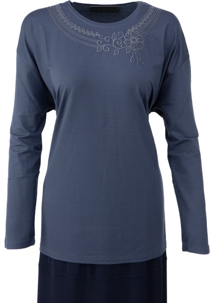 Kadın Anne Bluz Viskon Penye Kumaş Bisiklet Yakalı Gül Tacı Model Likralı Rahat Tam Kalıp