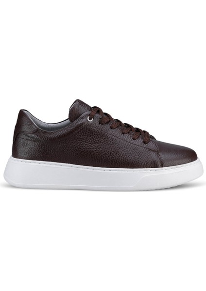 Erkek Kahverengi Deri Esnek Taban Bağcıklı Casual Ayakkabı Sneaker