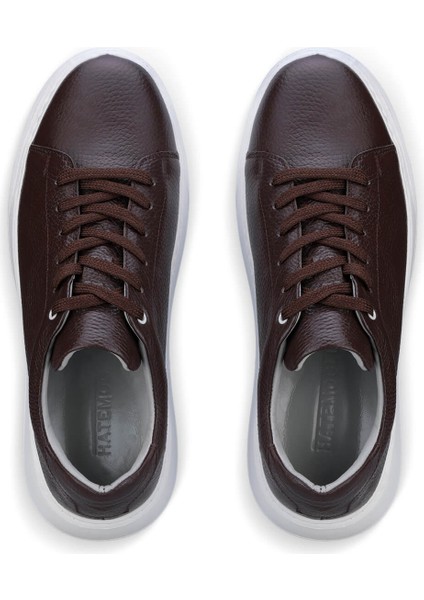 Erkek Kahverengi Deri Esnek Taban Bağcıklı Casual Ayakkabı Sneaker