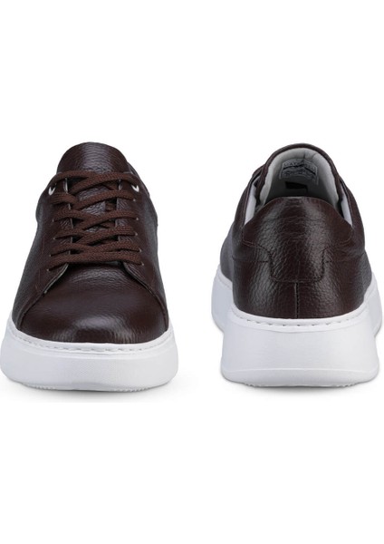 Erkek Kahverengi Deri Esnek Taban Bağcıklı Casual Ayakkabı Sneaker