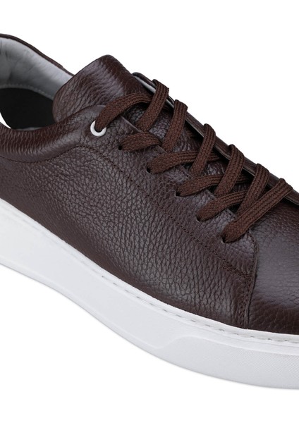 Erkek Kahverengi Deri Esnek Taban Bağcıklı Casual Ayakkabı Sneaker