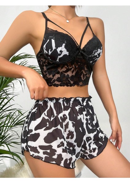 Zebra Desen Büstiyerli Kadın Şortlu Pijama Takım indirimleri