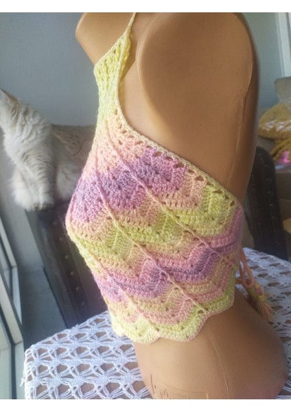Renkli Halter Yaka Crop Top