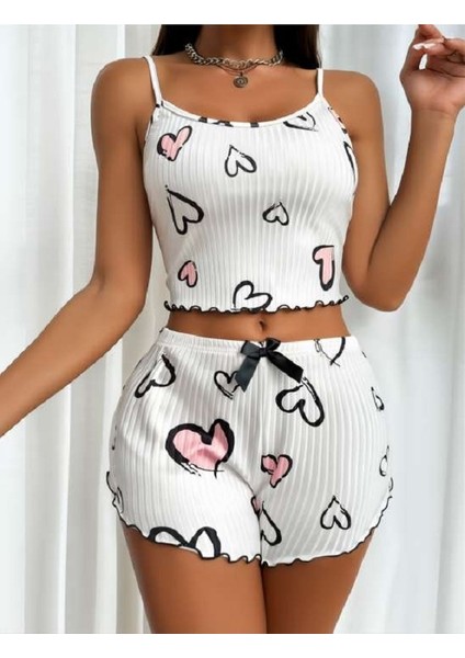 Desenli Örme Kadın Şortlu Pijama Takım