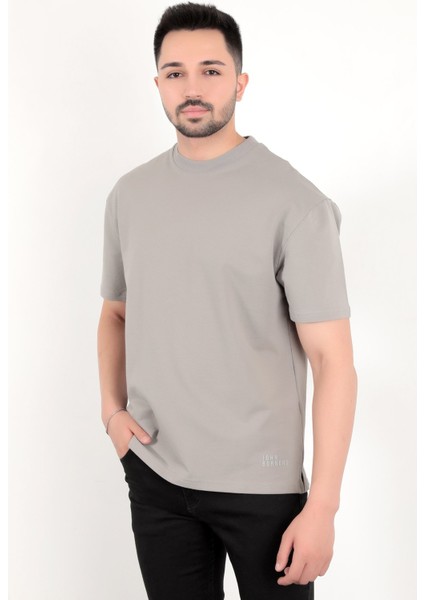 Erkek Gri Eteği Baskılı Pamuklu Oversize T-Shirt fiyatları