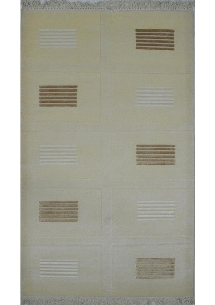 Yüksek Kalite Yünden El Dokuma Krem Renk Nepal Halısı 80X150 cm (1.2 M²)
