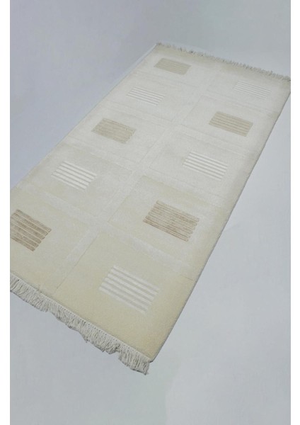 Yüksek Kalite Yünden El Dokuma Krem Renk Nepal Halısı 80X150 cm (1.2 M²)
