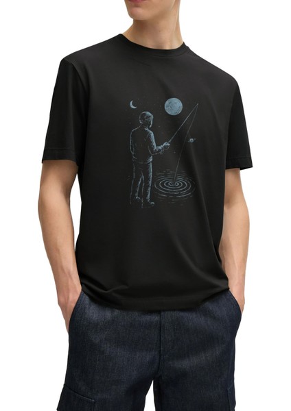 Balıkçı Tasarım Tişört Özgün Tasarım Tişört Pamuklu Kısa Kollu Bisiklet Yaka Erkek Tişört