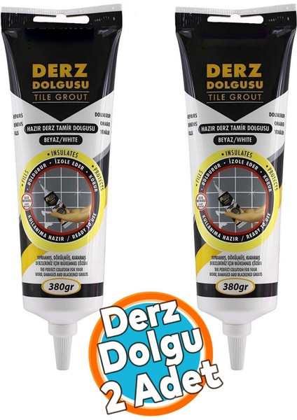 Derz Dolgu Fayans Seramik Mermer Yer Duvar Için Tamir Wc Banyo Tadilat Beyaz 380 gr 2 Adet