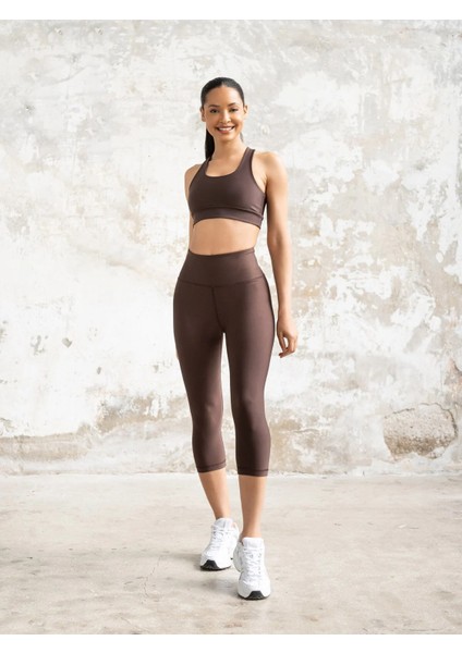 Kahverengi Ekstra Yüksek Bel Toparlayıcı Spor Kapri Tayt