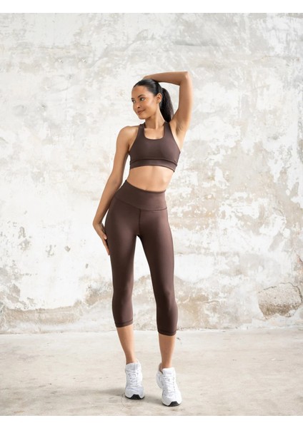 Kahverengi Ekstra Yüksek Bel Toparlayıcı Spor Kapri Tayt indirimleri