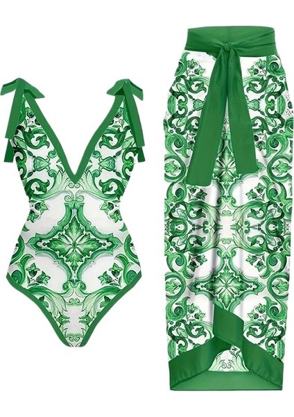 Yaz Yeni Fransız Retro Baskı Tek Parça Mayo Sıcak Bahar Tatili Plaj Elbisesi Bikini Seti (Yurt Dışından)