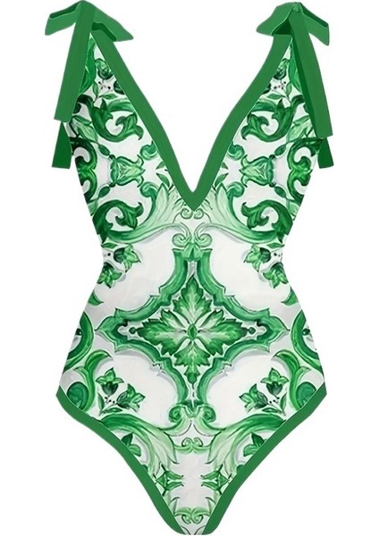 Yaz Yeni Fransız Retro Baskı Tek Parça Mayo Sıcak Bahar Tatili Plaj Elbisesi Bikini Seti (Yurt Dışından)