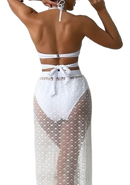 Yeni Mayo Kadın Üç Parçalı Beyaz Güneş Kremi File Uzun Etek Plaj Bölünmüş Bikini (Yurt Dışından) fiyatları