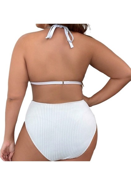 Yaz Beyaz Yeni Bölünmüş Büyük Boy Bikini Düz Renk Askılı Boyun Dantel Plaj Mayo Kadın (Yurt Dışından) fiyatları
