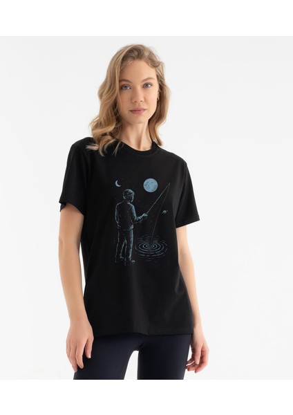 Balıkçı Özgün Tasarım Kadın Tişört Bisiklet Yaka Pamuklu Kadın Tshirt