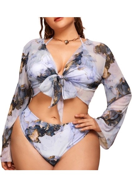 Yaz Yeni Büyük Boy Mayo Kadın Kravat Boyası Baskılı Üç Parçalı Etek Bikini (Yurt Dışından)