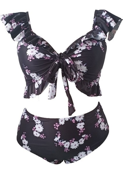 Yaz Yeni Çiçekli Siyah Mayo Kadınlar Için Iki Parçalı Omuz Askılı Büyük Boy Baskılı Mayo (Yurt Dışından) fiyatları