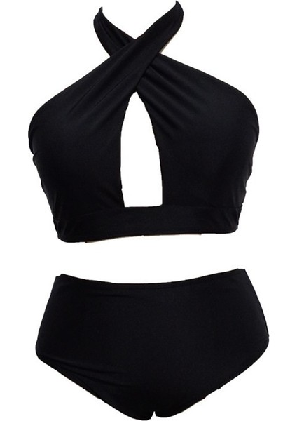 Yaz Yeni Moda Büyük Beden Siyah Iki Parça Mayo Bikini (Yurt Dışından)
