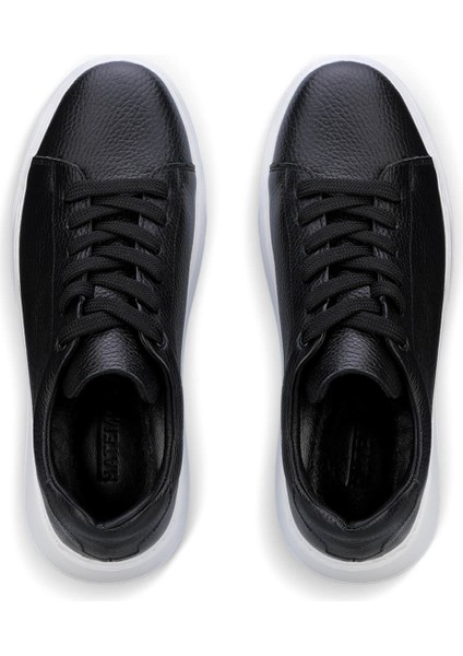 Erkek Siyah Deri Esnek Taban Bağcıklı Casual Ayakkabı Sneaker