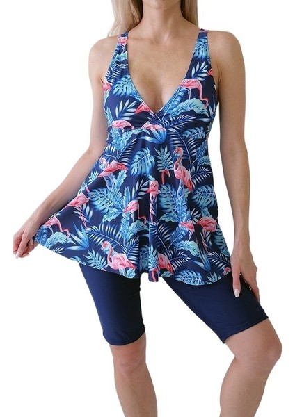 Yaz Plaj Kıyafeti Mayo Kadın Baskılı Etek Tarzı Göbek Kapatıcı Düz Renk Bacak Boyu Şort Mayo (Yurt Dışından)