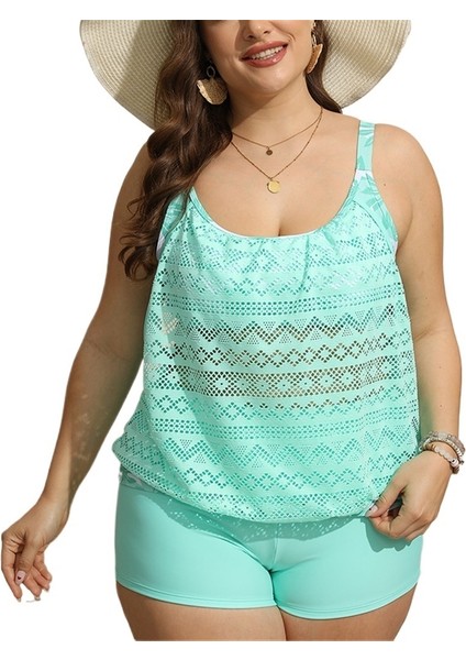 Mesh Tankini Kadın Transparan Bol Büyük Beden Boxer Külot Mayo (Yurt Dışından)