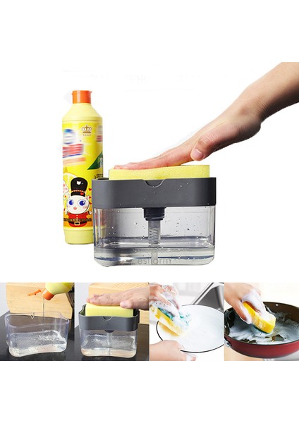 Açık Gri Bulaşık Sabunu Dispenseri Mutfak Için Sıvı Sabunluk Mutfak Sabunluk Sünger Tutucu Sünger Caddy Sabun Pompası Dispenseri (Yurt Dışından) fiyatları