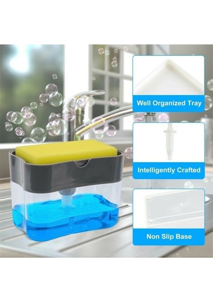 Açık Gri Bulaşık Sabunu Dispenseri Mutfak Için Sıvı Sabunluk Mutfak Sabunluk Sünger Tutucu Sünger Caddy Sabun Pompası Dispenseri (Yurt Dışından) fırsatları