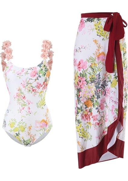 Yaz Tatili Mayo Kadın Moda Baskı Yaprak Askılı Güneş Kremi Etek Takım Elbise (Yurt Dışından)