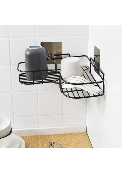 Siyah Banyo Raf Şampuan Tutucu Demir Duş Rafları Köşe Duvara Monte Depolama Sepeti Punch- Ev Organizatör Banyo Aksesuarları (Yurt Dışından)