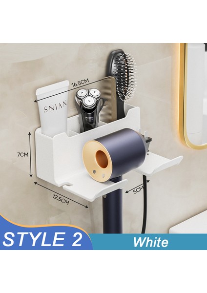 Stil 2-Beyaz Duvara Monte Saç Kurutma Makinesi Braketi Banyo Raf Depolama Rafı Saç Kurutma Makinesi Tutucu Depolama ve Sıralama Braketi Banyo Aksesuarları (Yurt Dışından)