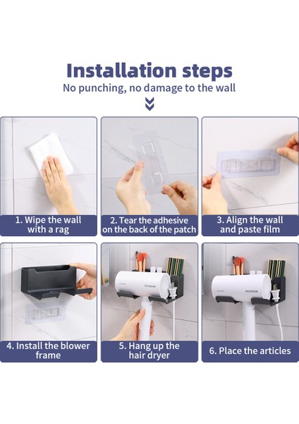 Stil 2-Beyaz Duvara Monte Saç Kurutma Makinesi Braketi Banyo Raf Depolama Rafı Saç Kurutma Makinesi Tutucu Depolama ve Sıralama Braketi Banyo Aksesuarları (Yurt Dışından)