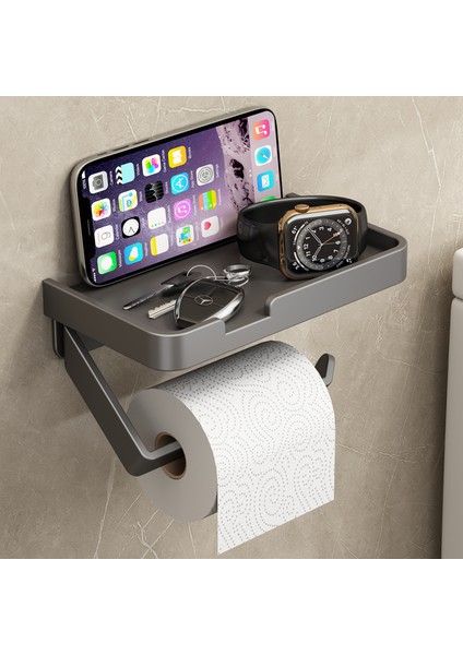 Gri Bir Kağıt Tutucu Duvara Monte Uzay Alüminyum Rulo Tutucu Telefon Depolama Askı Tuvalet Rafı Havlu Askısı Doku Kutusu Banyo Aksesuarı (Yurt Dışından)