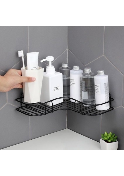 Sıyah (1 Adet) Banyo Mutfak Yumruk Köşe Çerçeve Duş Rafı Ferforje Şampuan Depolama Raf Tutucu Vantuz ile Banyo Aksesuarları (Yurt Dışından)